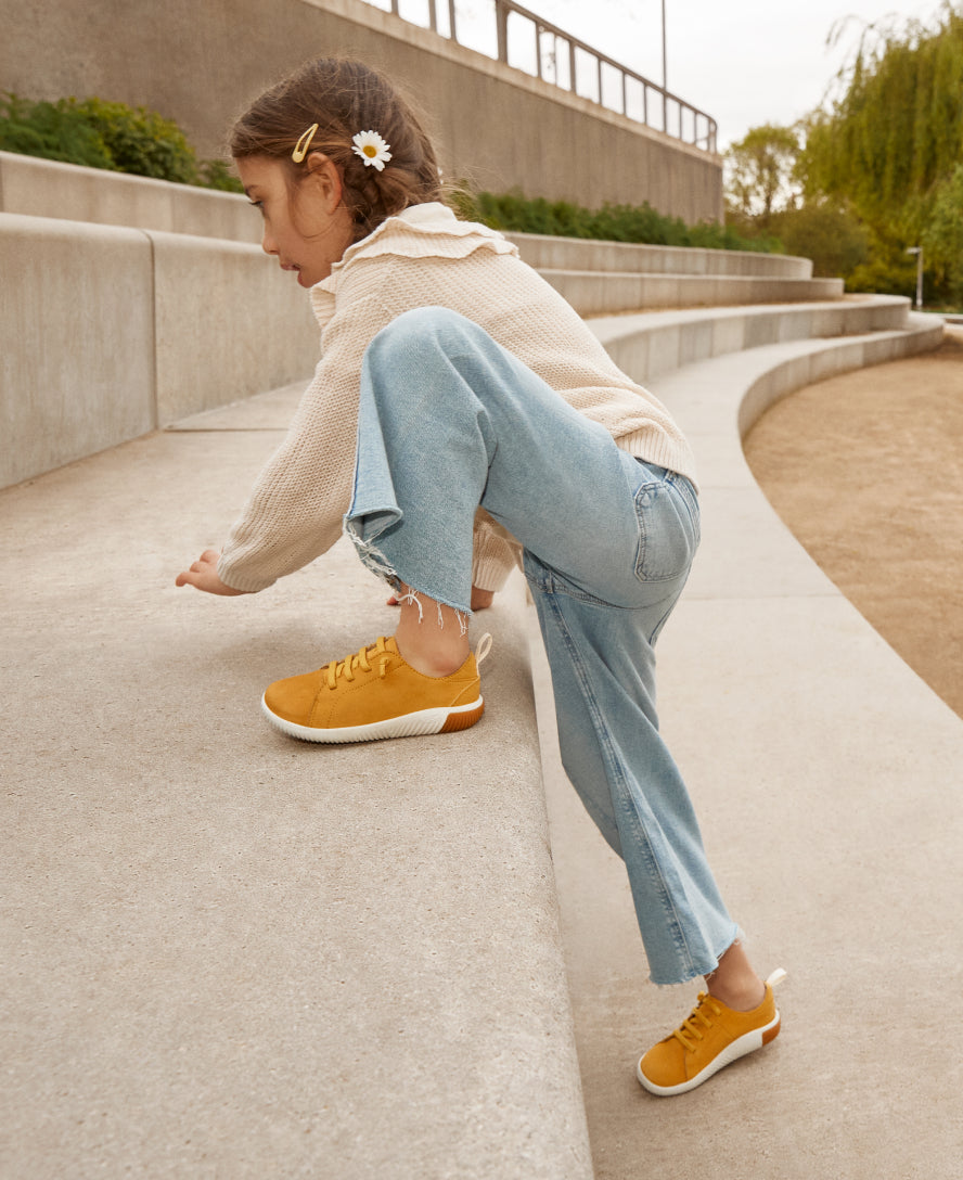 Big Kids' KNX Leather Sneaker | Daffodil/Star White - Image 8